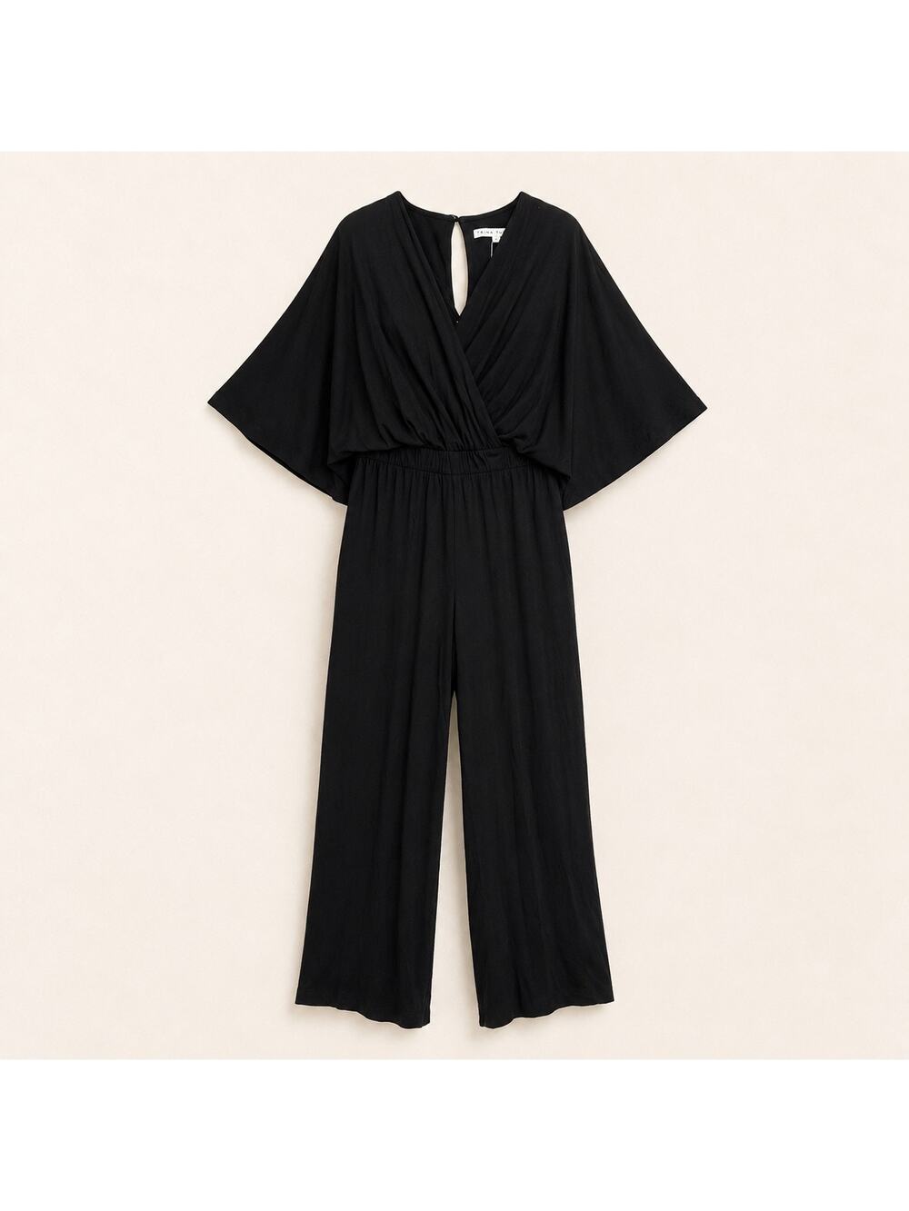 Trina Turk Black Viscose Surplice Jumpsuit Flutter Sleeve Minimalist Petite P